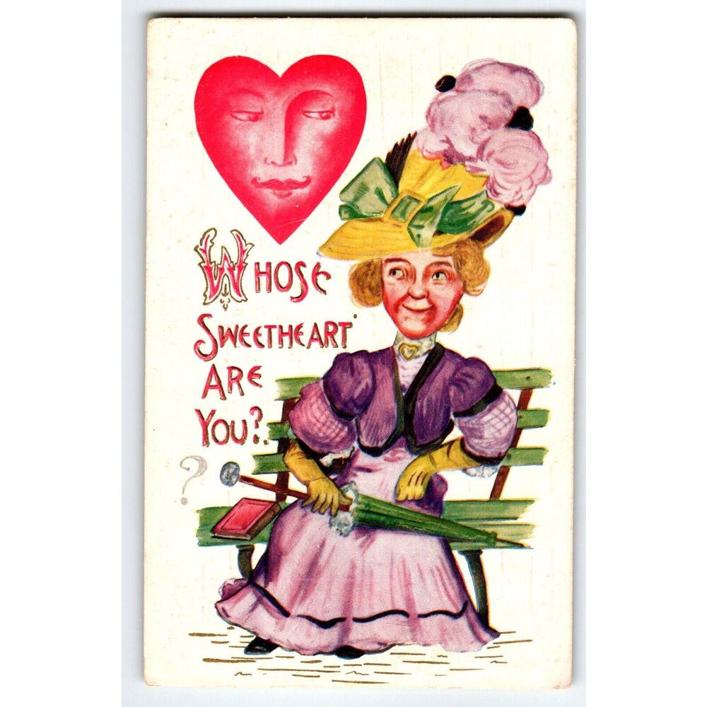 Valentines Day Postcard Whose Sweetheart Are You Heart With Human Face Fantasy